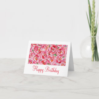 Pink Tea Roses Birthday Card
