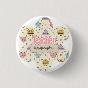 Pink Teacher Math Shapes Pattern 3 Cm Round Badge