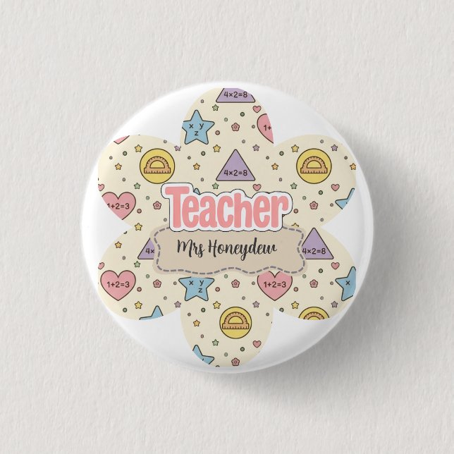 Pink Teacher Math Shapes Pattern  3 Cm Round Badge (Front)