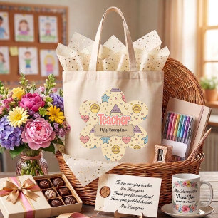 Pink Teacher Math Shapes Pattern Tote Bag