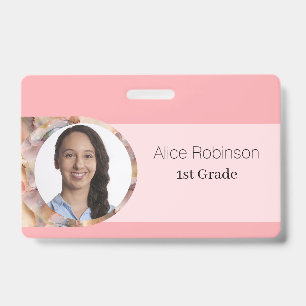 Pink Teacher Modern Stylish Employee ID Badge