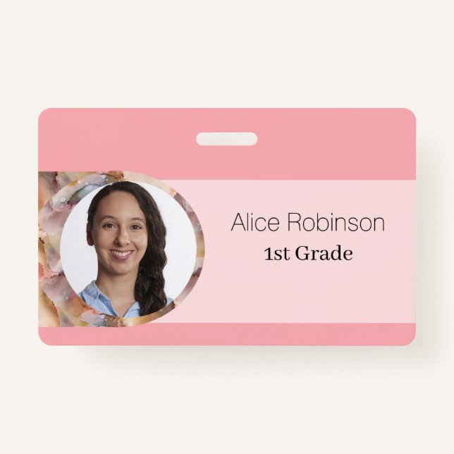Pink Teacher Modern Stylish Employee ID ID Badge (Front)