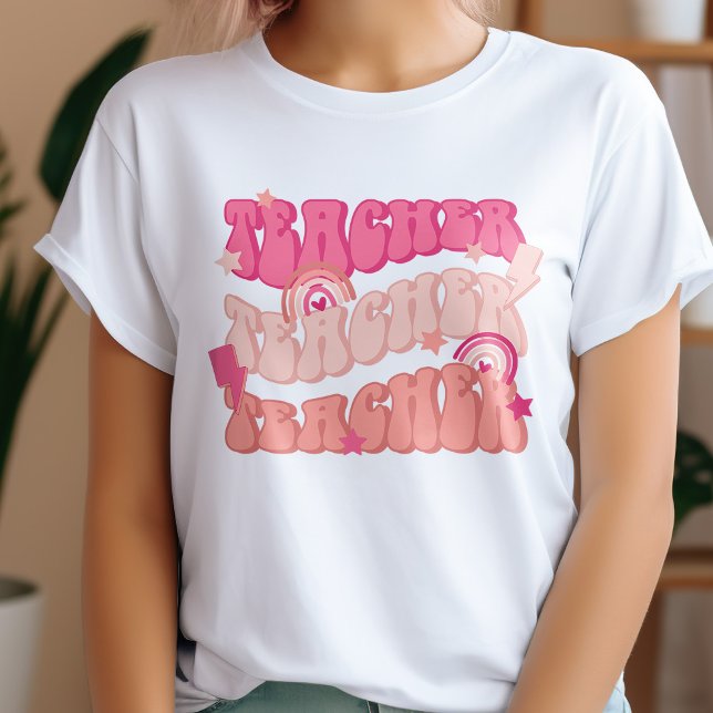 Pink Teacher Teacher Teacher Retro T-Shirt (Creator Uploaded)