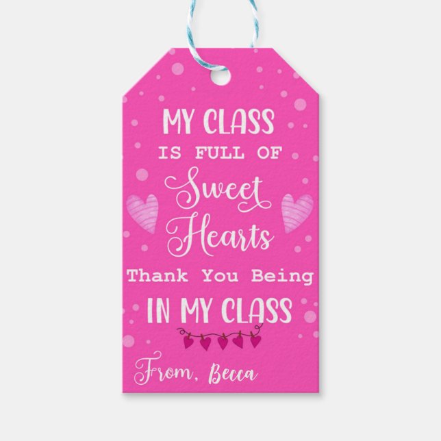 Pink Teachers Valentine Gift Tag (Front)