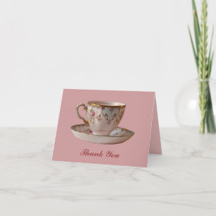 Pink Teacup and Saucer with Roses Thank You Card