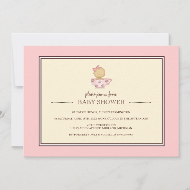 Pink Teacup Baby Shower Invitations  (Front)