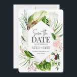 Pink, teal and orchid tropical floral save the date<br><div class="desc">Pink,  teal and orchid tropical floral design. Beautiful modern script text. Part of a collection.</div>