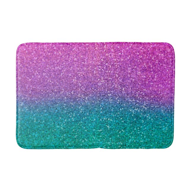 Pink Teal Aqua Blue & Purple Sparkly Glitter Bath Mat (Front)