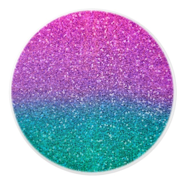 Pink Teal Aqua Blue & Purple Sparkly Glitter Ceramic Knob (Front)