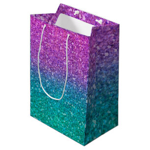 Pink Teal Aqua Blue & Purple Sparkly Glitter Medium Gift Bag