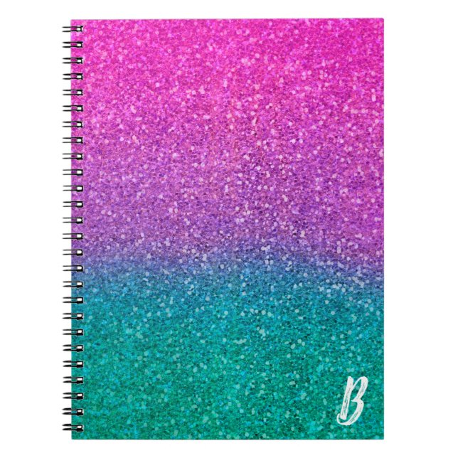 Pink Teal Aqua Blue & Purple Sparkly Glitter Notebook (Front)