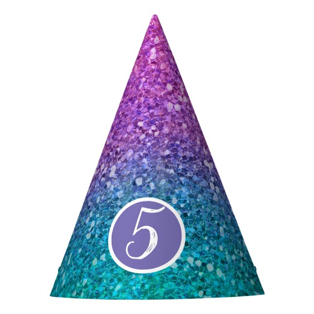 Pink Teal Aqua Blue & Purple Sparkly Glitter Party Hat (Front)
