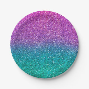 Pink Teal Aqua Blue & Purple Sparkly Glitter Party Paper Plate