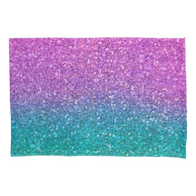 Pink Teal Aqua Blue & Purple Sparkly Glitter Pillowcase (Front)