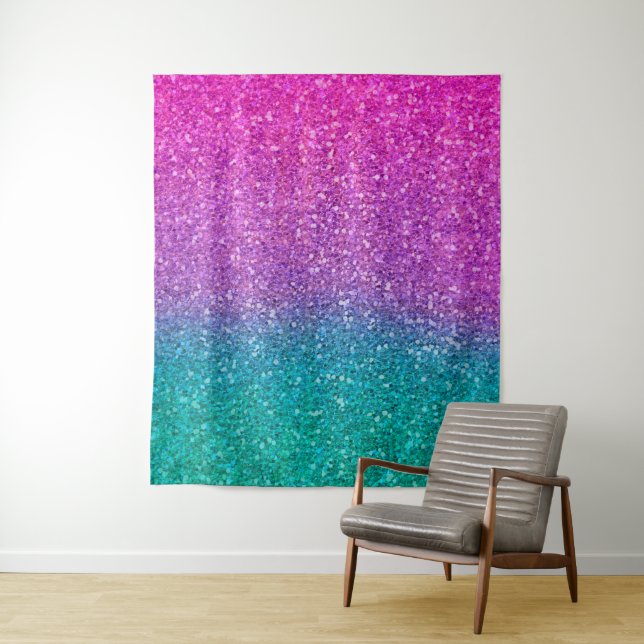 Pink Teal Aqua Blue & Purple Sparkly Glitter Tapestry (In Situ)