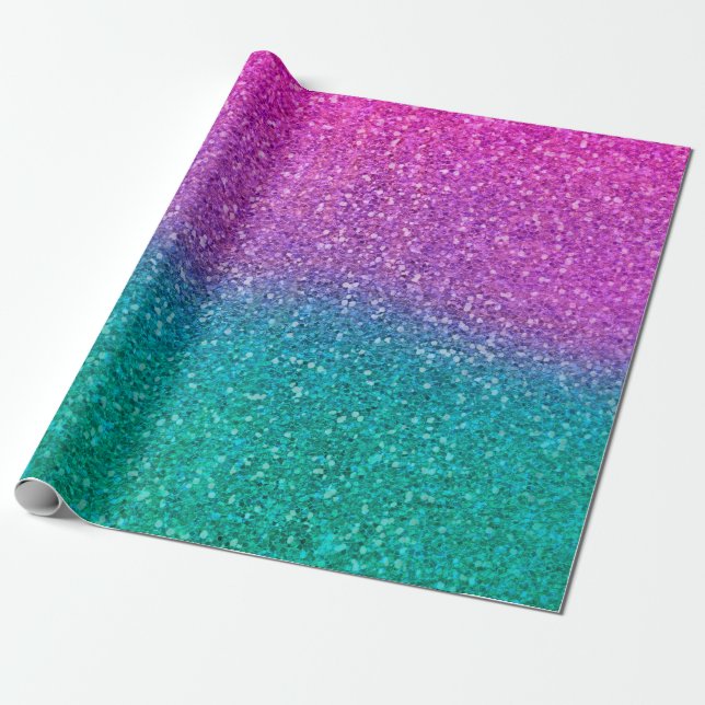 Pink Teal Aqua Blue & Purple Sparkly Glitter Wrapping Paper (Unrolled)