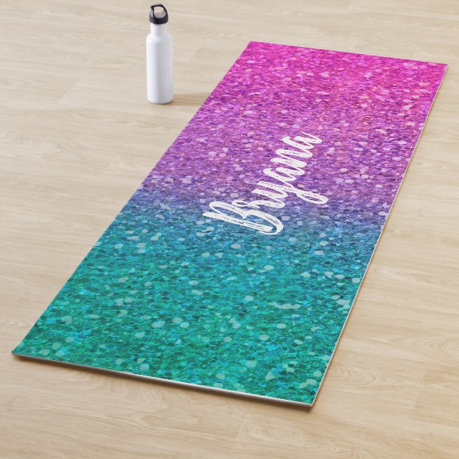 Pink Teal Aqua Blue & Purple Sparkly Glitter Yoga Mat (In Situ)