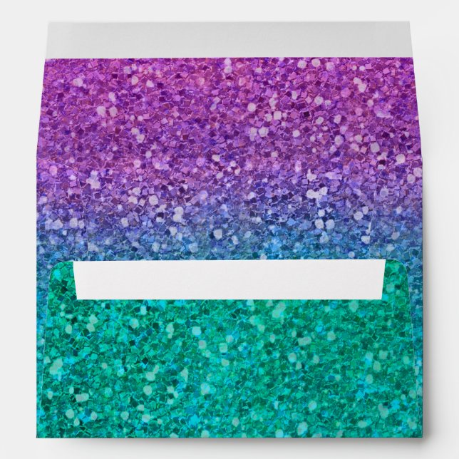 Pink Teal Aqua & Purple Sparkly Glitter Sweet 16 Envelope (Back (Bottom))