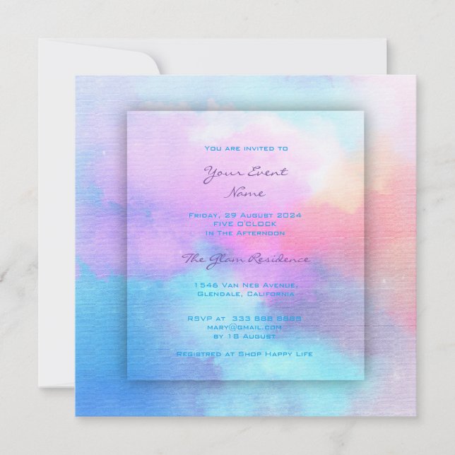 Pink Teal Aquatic Tiffany Pink Ocean Watercolor Invitation (Front)