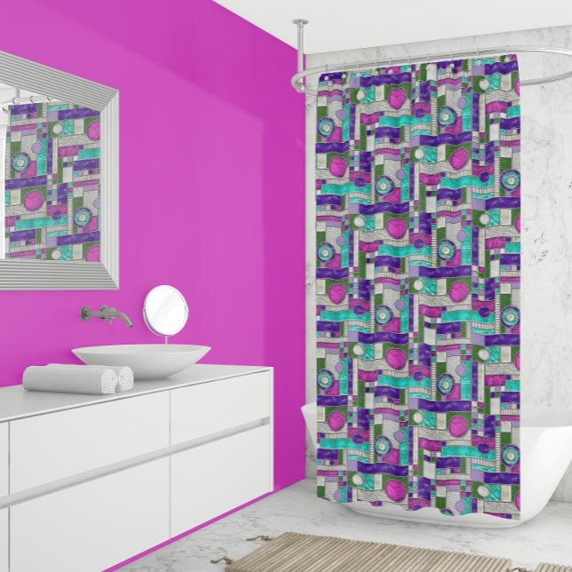 Pink Teal Art Deco Stained Glass Shower Curtain (Creator Uploaded)
