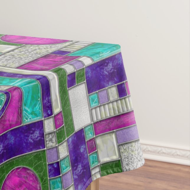 Pink Teal Art Deco Stained Glass Tablecloth (In Situ)