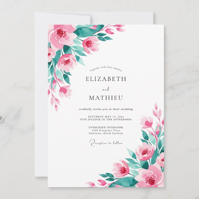 Pink Teal Atmospheric Spring Wedding Invitation (Front)