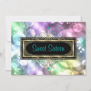 Pink Teal Blue Bubbles Sweet Sixteen Birthday Part Invitation