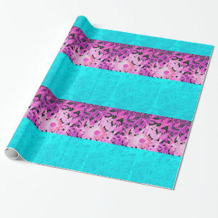 PINK TEAL BLUE DAISY FLOWERS WRAPPING PAPER