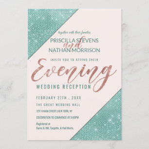 Pink Teal Blue Faux Glitter Sequin Evening Invitation