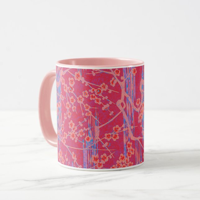 PINK TEAL BLUE SAKURA FLOWERS Japanese Floral  Mug (Front Left)