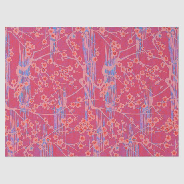 PINK TEAL BLUE SAKURA FLOWERS Japanese Floral  Tissue Paper (Front)
