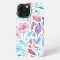 Pink Teal Blue Spring Watercolor Flowers