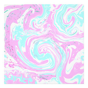 Pink, Teal Blue Swirled Marble Fluid Art    Photo Print