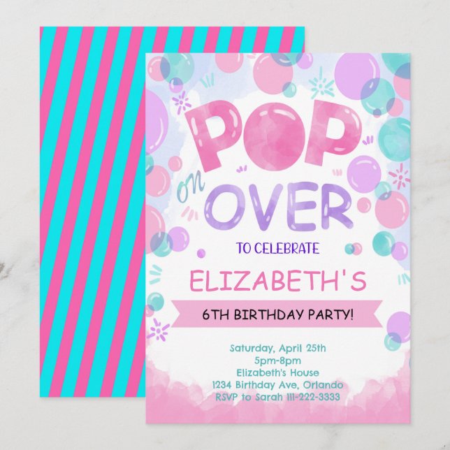 Pink Teal Bubbles Birthday Invitation (Front/Back)