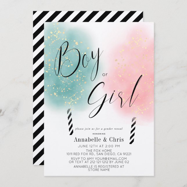 Pink & Teal Cotton Candy Gender Reveal Invitation (Front/Back)