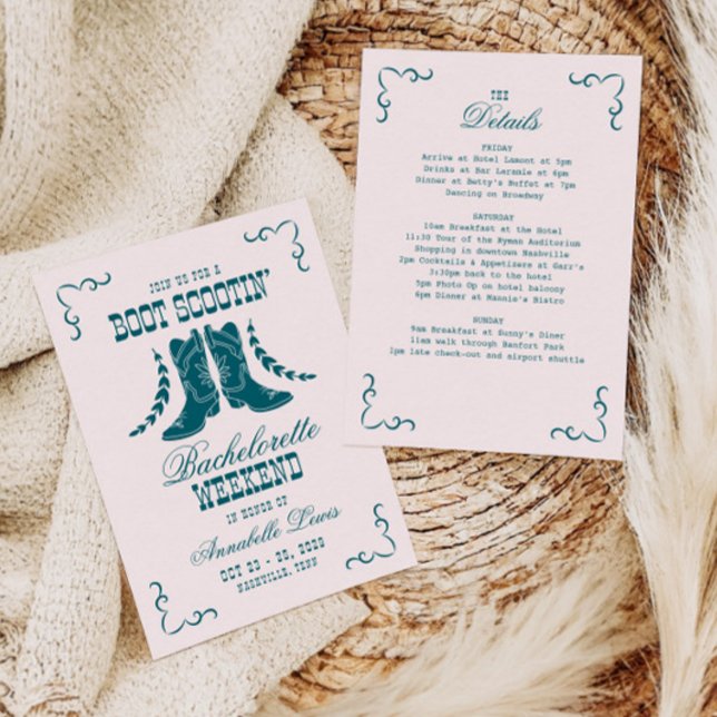 Pink Teal Cowgirl Bachelorette Social Club Invitation (Creator Uploaded)