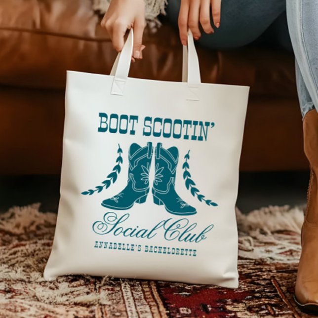 Pink Teal Cowgirl Bachelorette Social Club Tote Bag (Creator Uploaded)