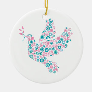 Pink & Teal DOVE/RIBBON ornament