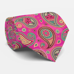 Pink teal elegant vintage paisley pattern tie