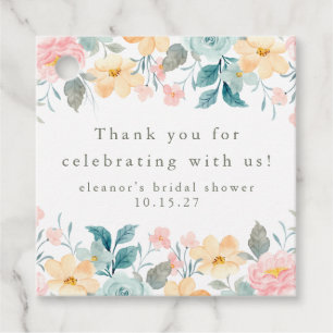 Pink Teal Floral Bridal Shower Custom Thank You Favour Tags