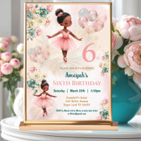 Pink Teal Floral Dark Skin Ballerina Girl Birthday
