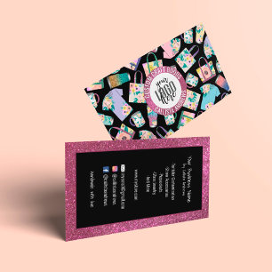 Pink Teal Floral Glitter Etsy Home Crafter Logo Business Card