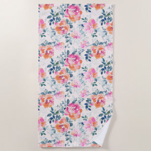 Pink & Teal Floral Pattern Beach Towel