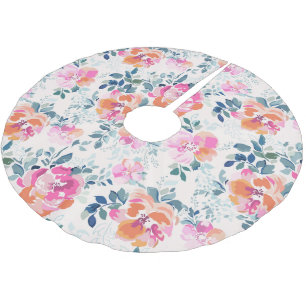 Pink & Teal Floral Pattern Brushed Polyester Tree Skirt