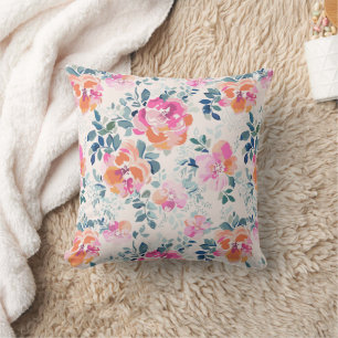 Pink & Teal Floral Pattern Cushion