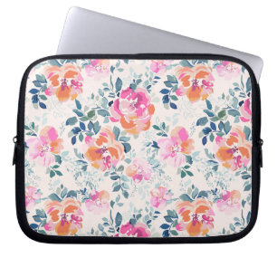Pink & Teal Floral Pattern Laptop Sleeve
