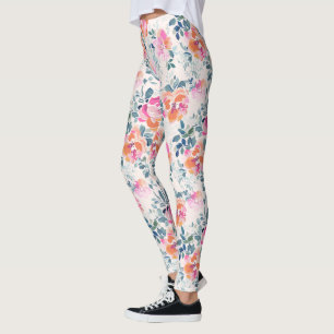 Pink & Teal Floral Pattern Leggings