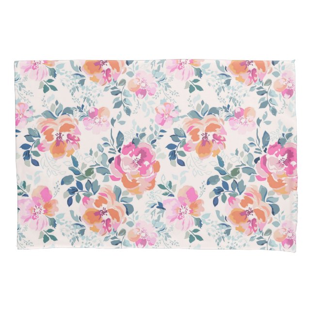 Pink & Teal Floral Pattern Pillowcase (Front)