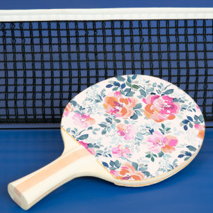 Pink & Teal Floral Pattern Ping Pong Paddle