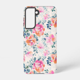 Pink & Teal Floral Pattern Samsung Galaxy Case